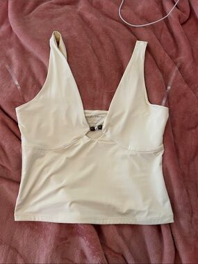 Yellow Cropped V-Neck Tank with Front Ring Detail